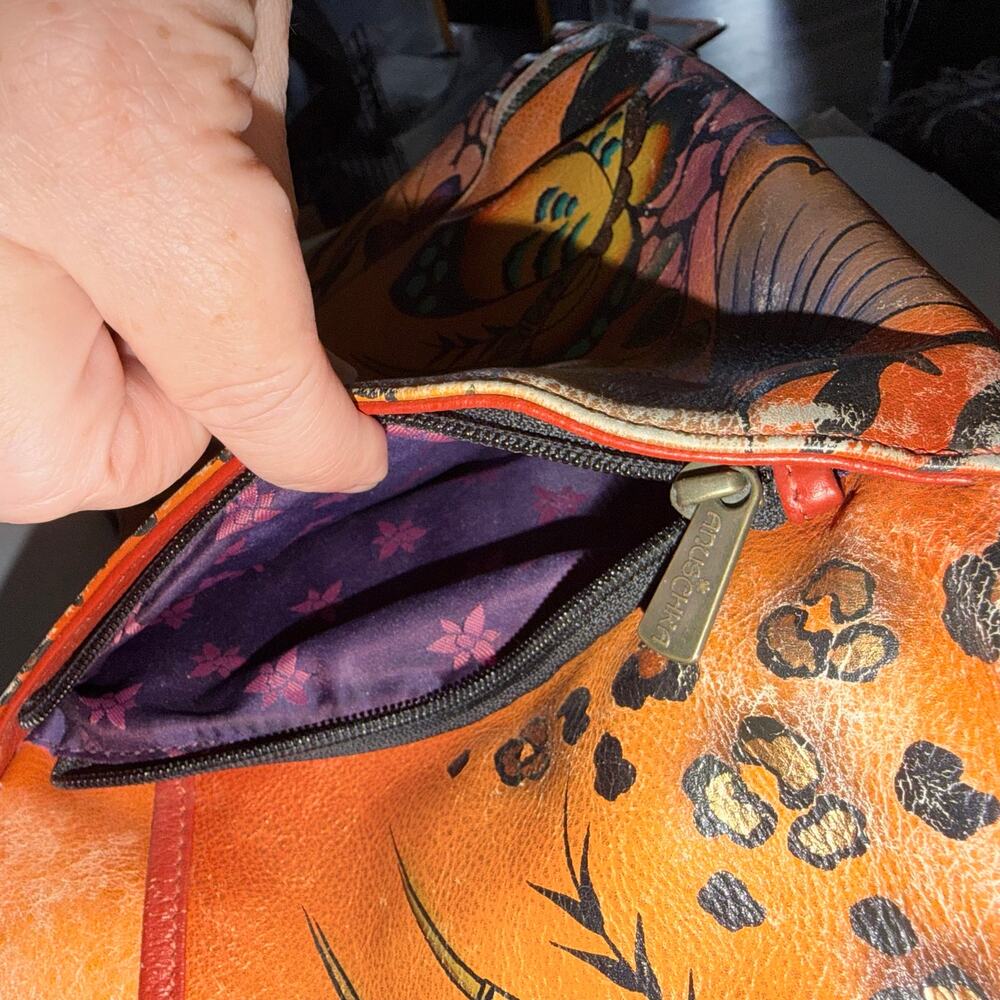 Anusckha leather orange hand painted hobo shoulder bag butterflies whimsical - Picture 7 of 13